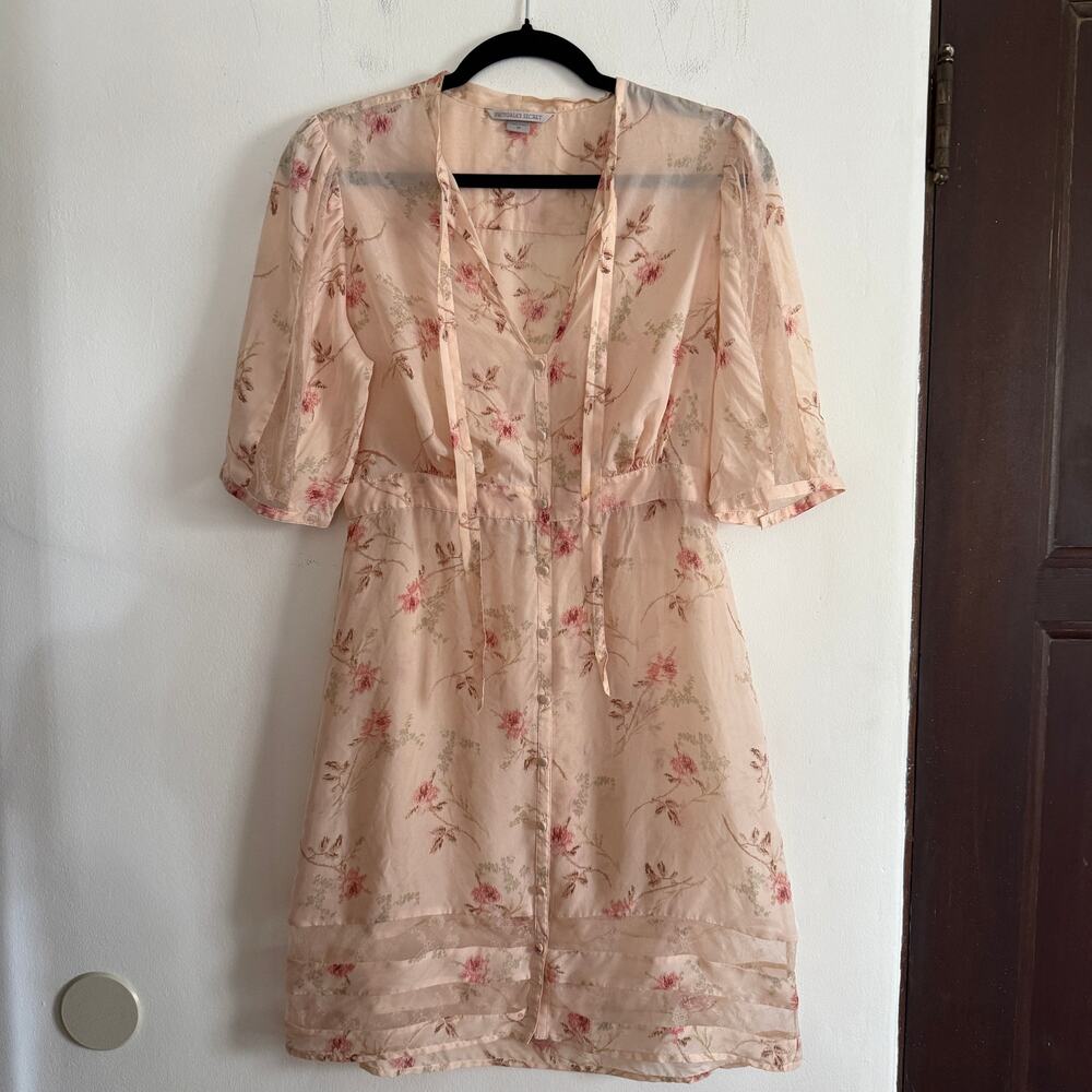 Y2K Vintage Victoria's Secret Pink Floral Retro Silk Button Front Dress Medium